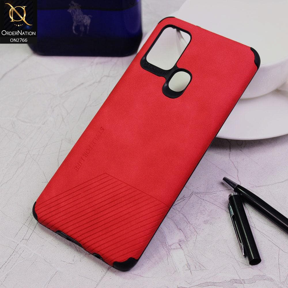 Oppo A53 Cover - Red - Stylish PU Leather Diagonal Lines Soft Case
