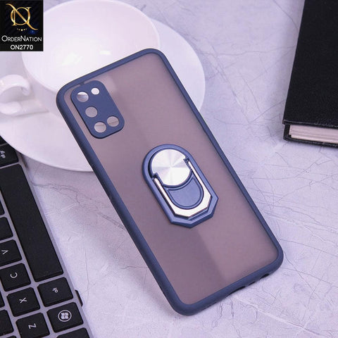 Oppo A72 Cover - Blue - Semi Tranparent Matte Hard PC Camera Protection Kick Stand Ring Holder Protective Case