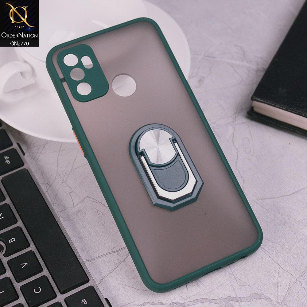 Oppo A53 Cover - Green - Semi Tranparent Matte Hard PC Camera Protection Kick Stand Ring Holder Protective Case