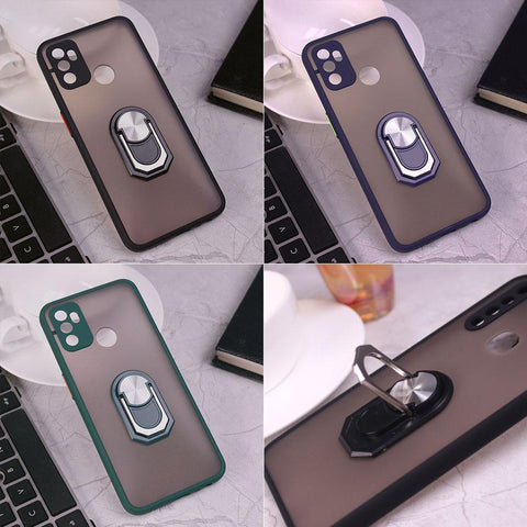 Xiaomi Redmi 9A Cover - Blue - Semi Tranparent Matte Hard PC Camera Protection Kick Stand Ring Holder Protective Case