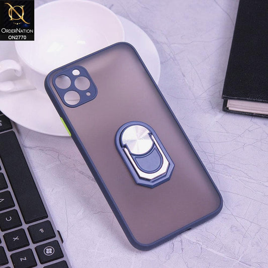 iPhone 11 Pro Max Cover - Blue - Semi Tranparent Matte Hard PC Camera Protection Kick Stand Ring Holder Protective Case