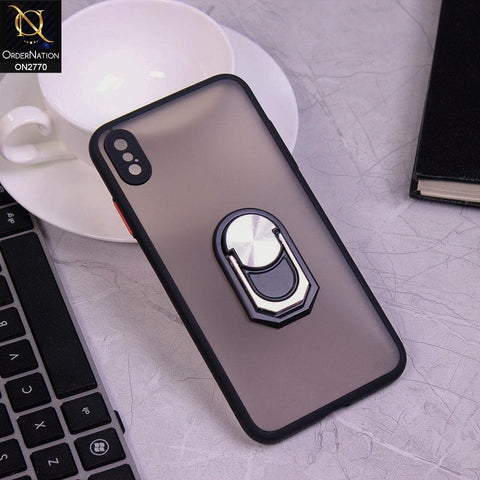 iPhone XS / X Cover - Black - Semi Tranparent Matte Hard PC Camera Protection Kick Stand Ring Holder Protective Case