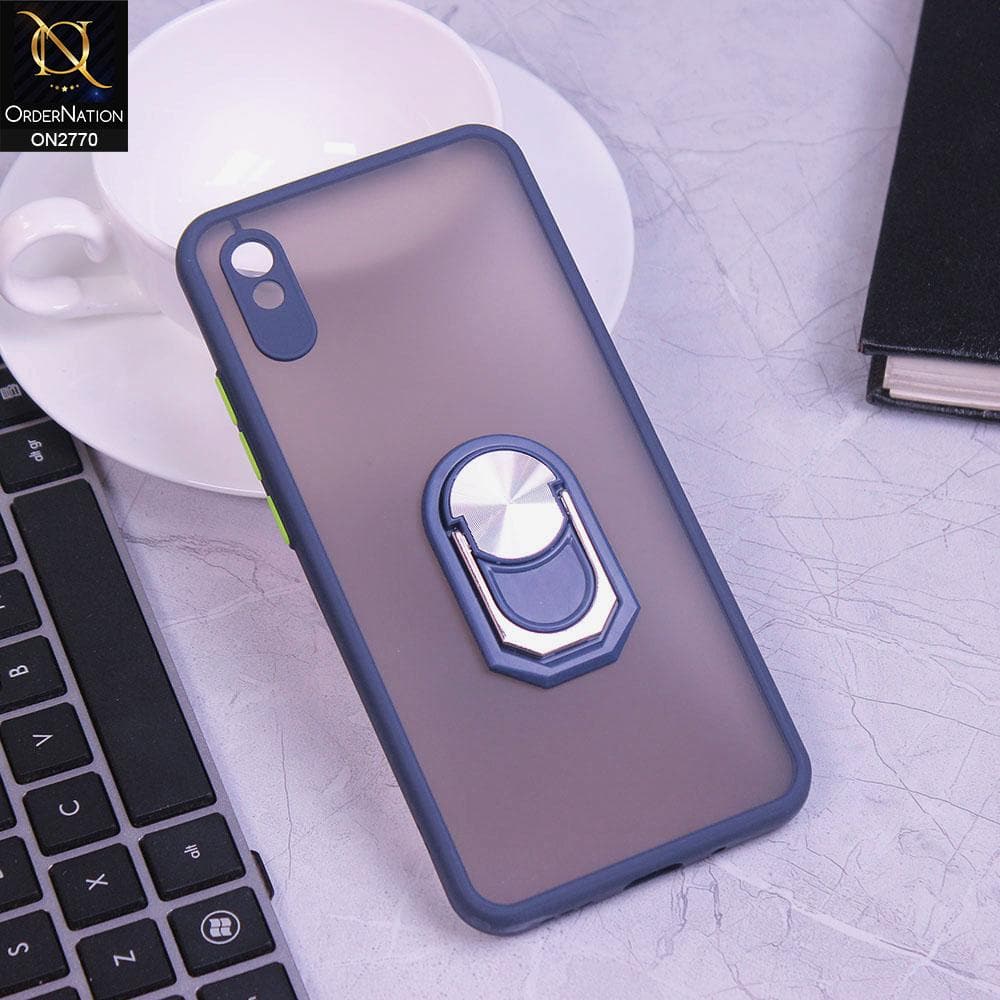 Xiaomi Redmi 9A Cover - Blue - Semi Tranparent Matte Hard PC Camera Protection Kick Stand Ring Holder Protective Case