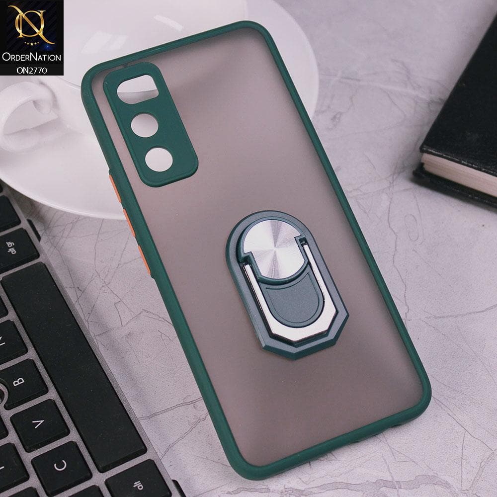 Vivo V20 SE Cover - Green - Semi Tranparent Matte Hard PC Camera Protection Kick Stand Ring Holder Protective Case