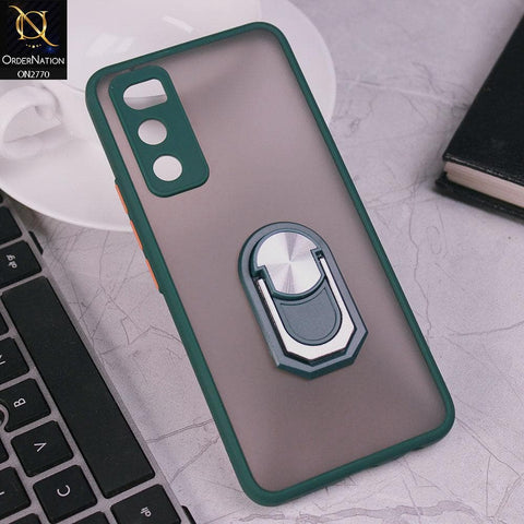 Vivo V20 SE Cover - Green - Semi Tranparent Matte Hard PC Camera Protection Kick Stand Ring Holder Protective Case