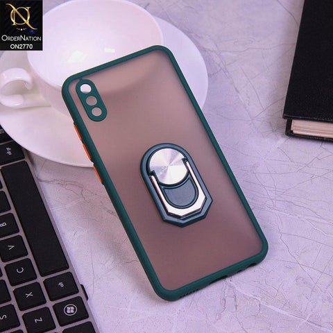 Vivo Y91C Cover - Green - Semi Tranparent Matte Hard PC Camera Protection Kick Stand Ring Holder Protective Case