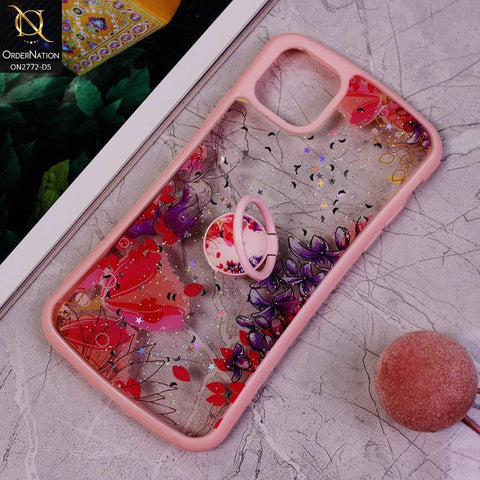 iPhone 11 Pro Max Cover -Design 5 - New Stylish Floral Glitter Soft Border Case with Ring Holder