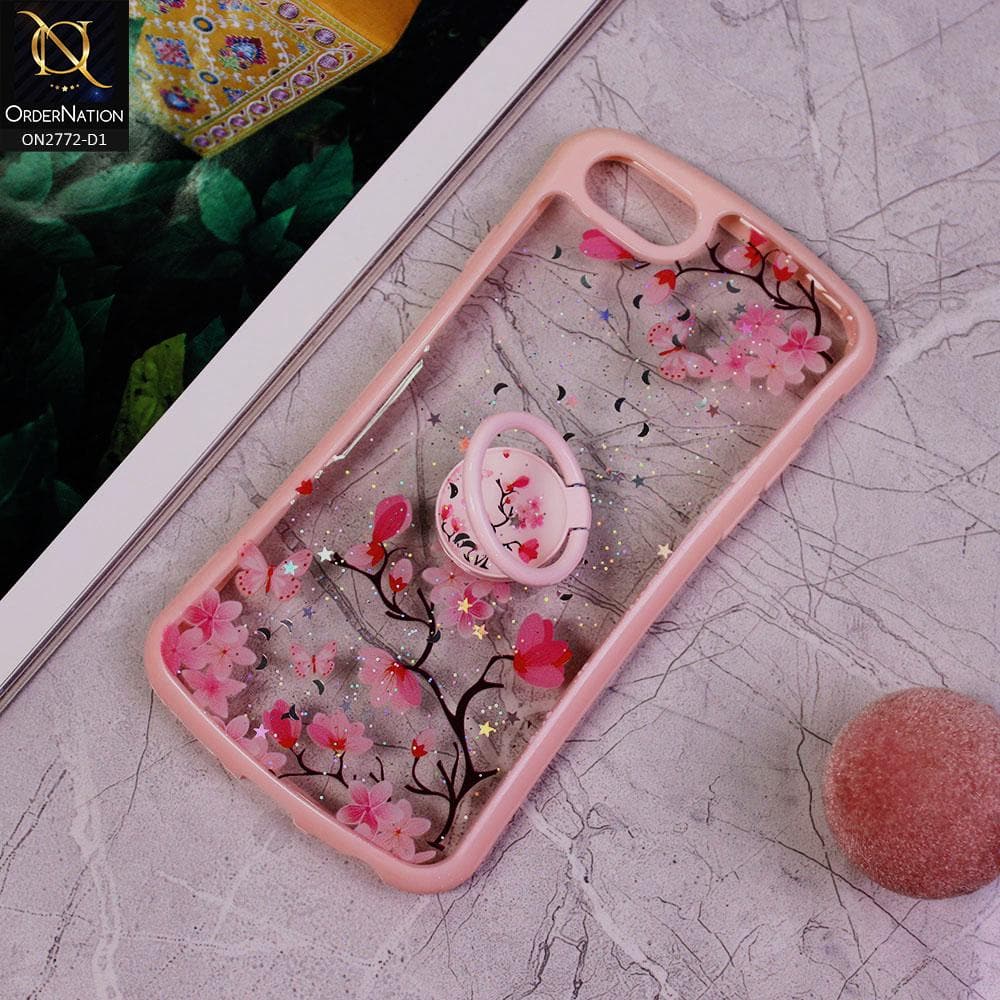 iPhone 8 / 7 Cover -Design 1 - New Stylish Floral Glitter Soft Border Case with Ring Holder