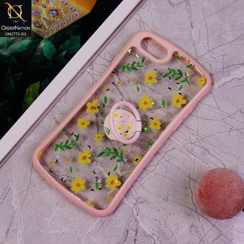 iPhone 8 / 7 Cover -Design 3 - New Stylish Floral Glitter Soft Border Case with Ring Holder