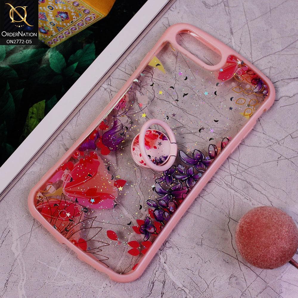 iPhone 8 Plus / 7 Plus Cover -Design 5 - New Stylish Floral Glitter Soft Border Case with Ring Holder