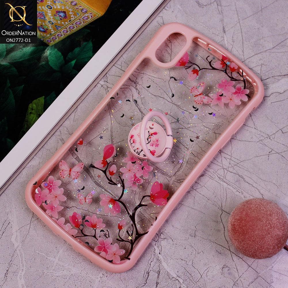 iPhone XS / X Cover -Design 1 - New Stylish Floral Glitter Soft Border Case with Ring Holder