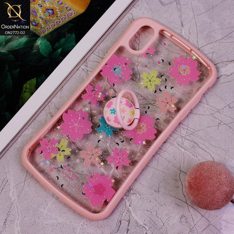 iPhone XS / X Cover -Design 2 - New Stylish Floral Glitter Soft Border Case with Ring Holder