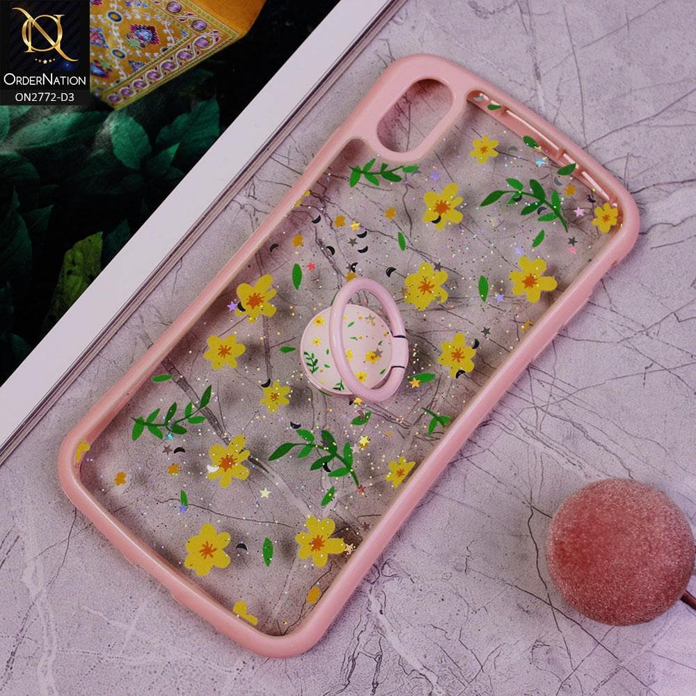 iPhone XS / X Cover -Design 3 - New Stylish Floral Glitter Soft Border Case with Ring Holder