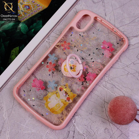 iPhone XS Max Cover -Design 4 - New Stylish Floral Glitter Soft Border Case with Ring Holder