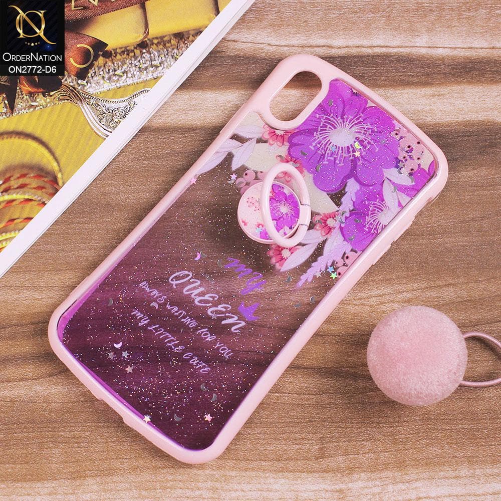 iPhone XS Max Cover - Design 6 - New Stylish Floral Glitter Soft Border Case with Ring Holder