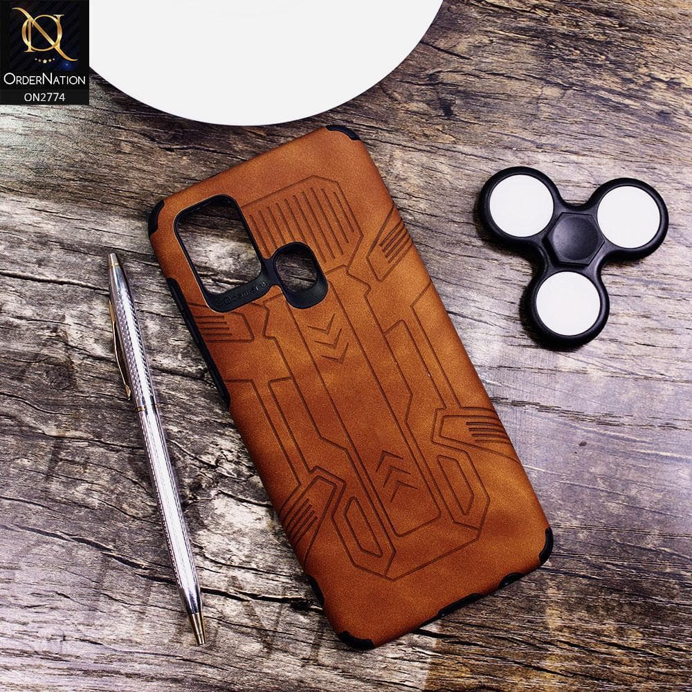 Samsung Galaxy A21s Cover - Brown - Soft Synthetic Leather TPU 3D Camera Case