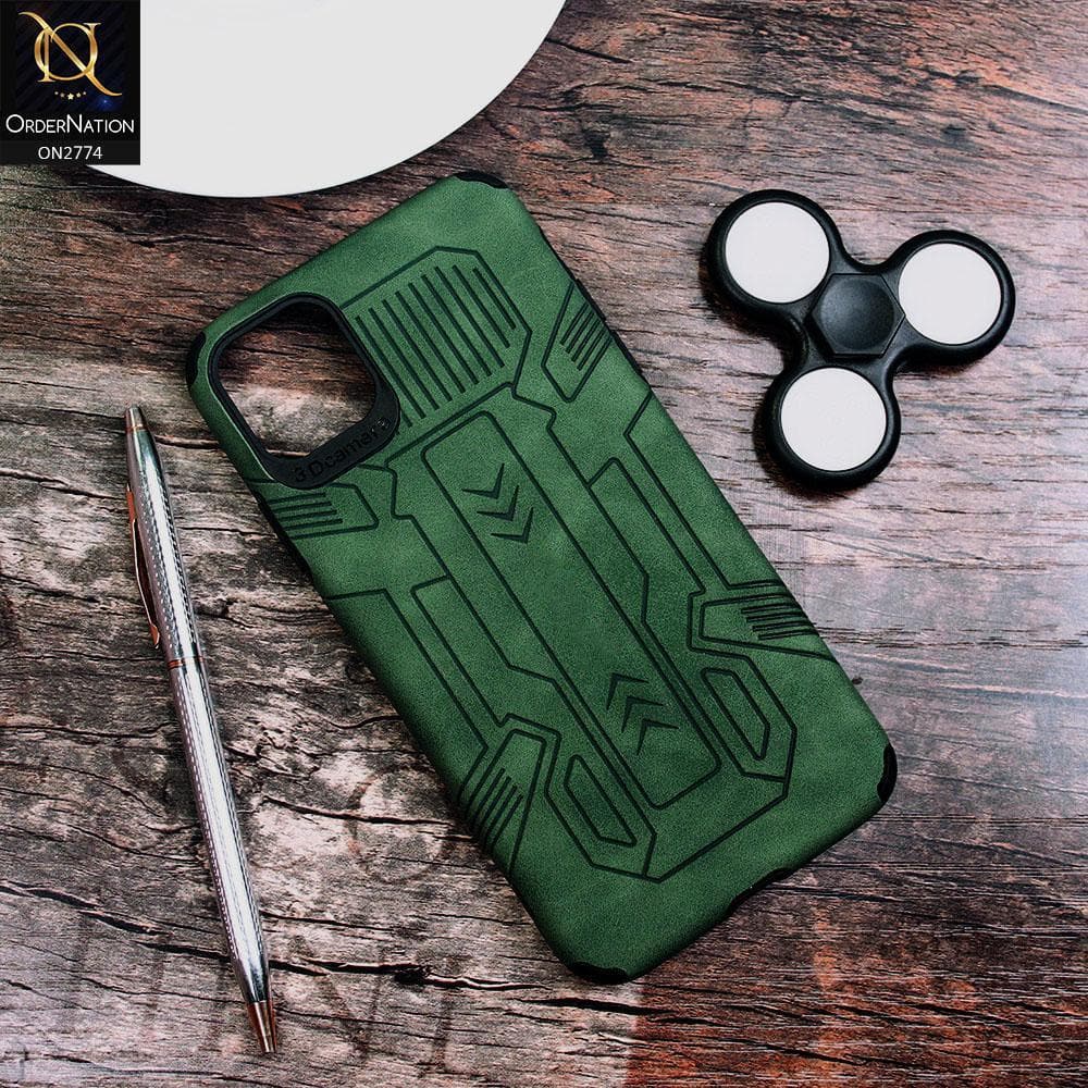 iPhone 11 Cover - Green - Soft Synthetic Leather TPU 3D Camera Case