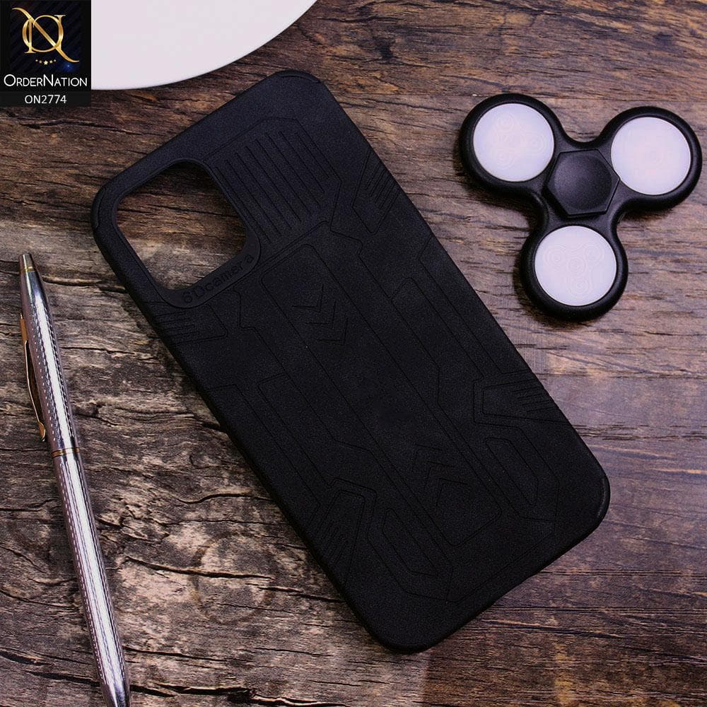 iPhone 12 Cover - Black - Soft Synthetic Leather TPU 3D Camera Case