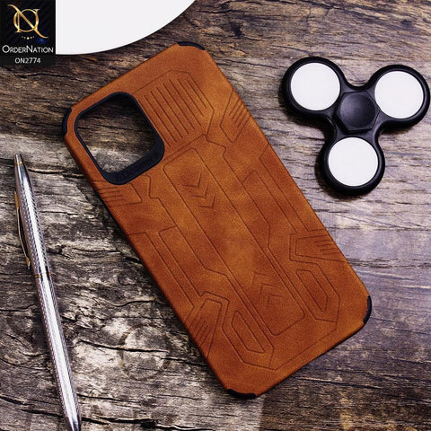 iPhone 12 Cover - Brown - Soft Synthetic Leather TPU 3D Camera Case