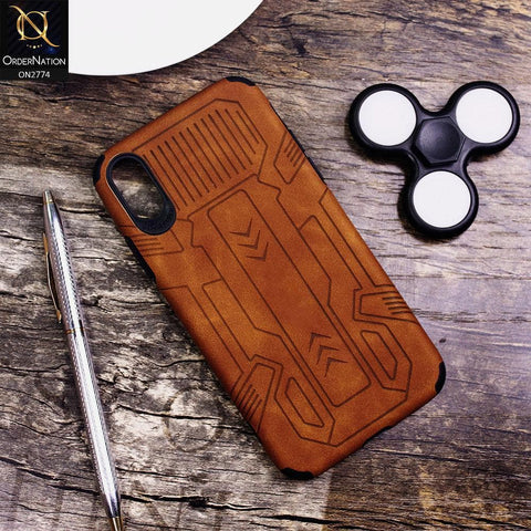 iPhone XS / X Cover - Brown - Soft Synthetic Leather TPU 3D Camera Case