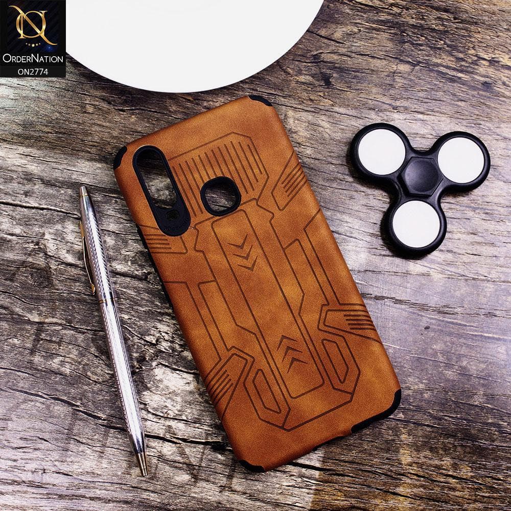Vivo Y12 Cover - Brown - Soft Synthetic Leather TPU 3D Camera Case
