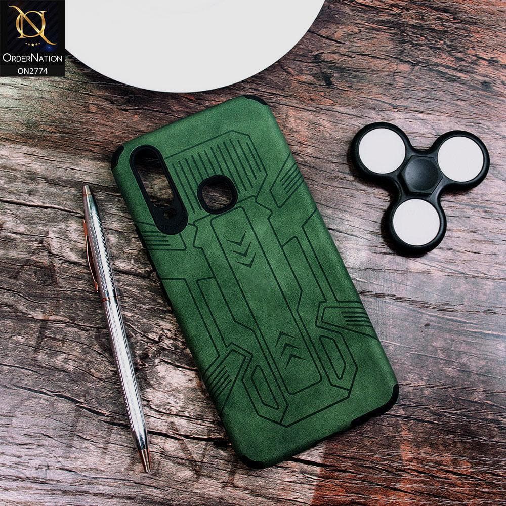 Vivo Y15 Cover - Green - Soft Synthetic Leather TPU 3D Camera Case