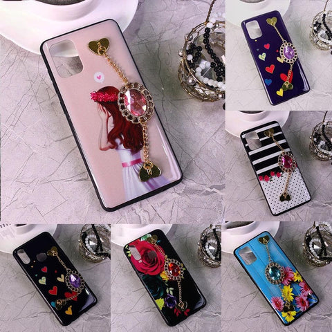Samsung Galaxy A31 Cover - Design 4 - Cute Girlish Chain Stone Brogue Back Soft Case