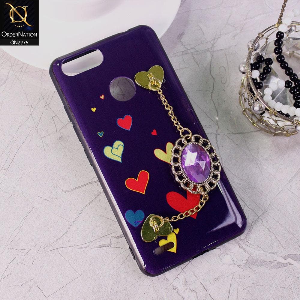 Tecno Pop 2 F Cover - Design 3 - Cute Girlish Chain Stone Brogue Back Soft Case