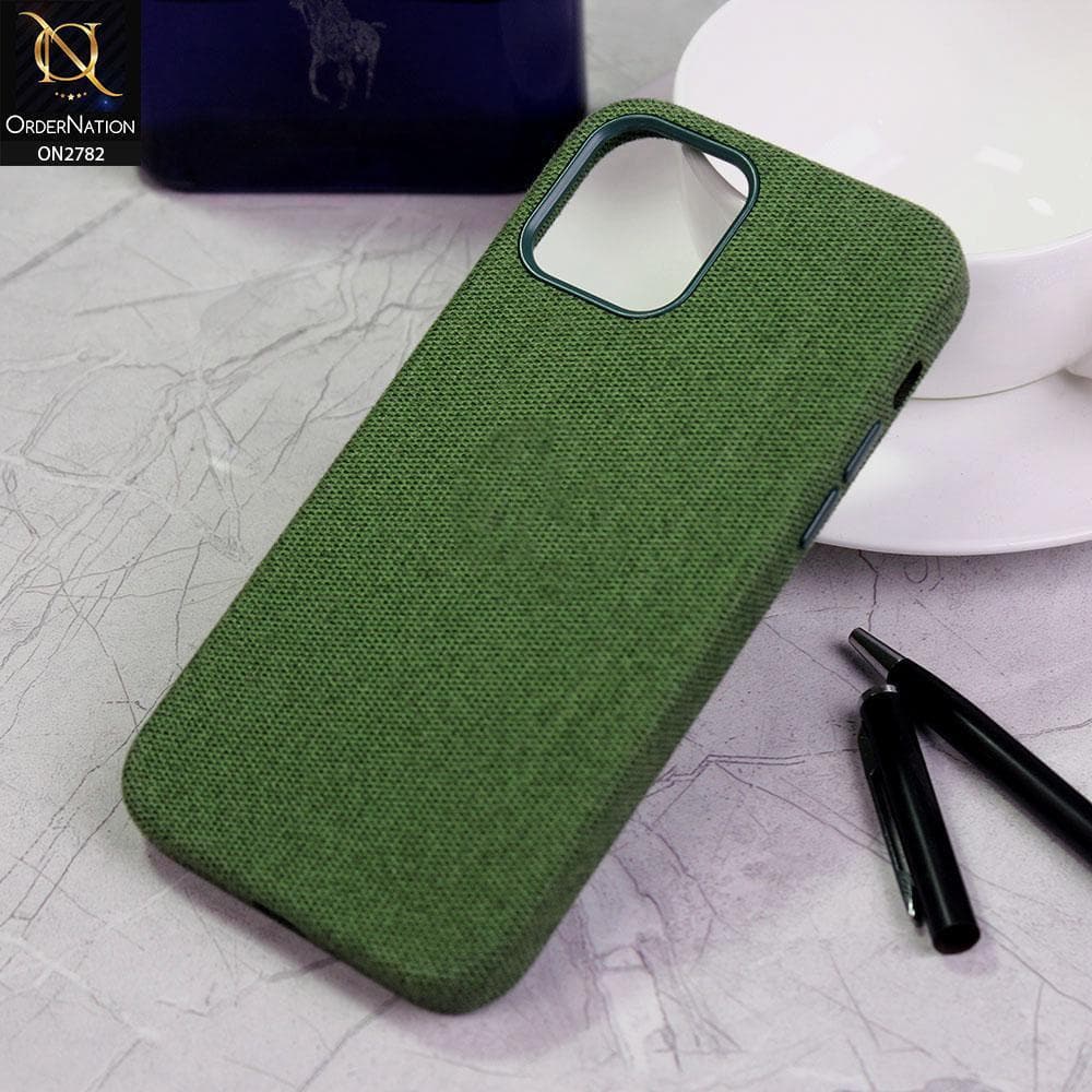 iPhone 12 Pro Cover - Green - V2 -  Luxury Fabric Jeans Texture Camera Protection Case