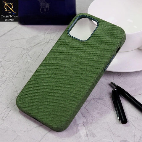 iPhone 12 Cover - Green - V2 - Luxury Fabric Jeans Texture Camera Protection Case