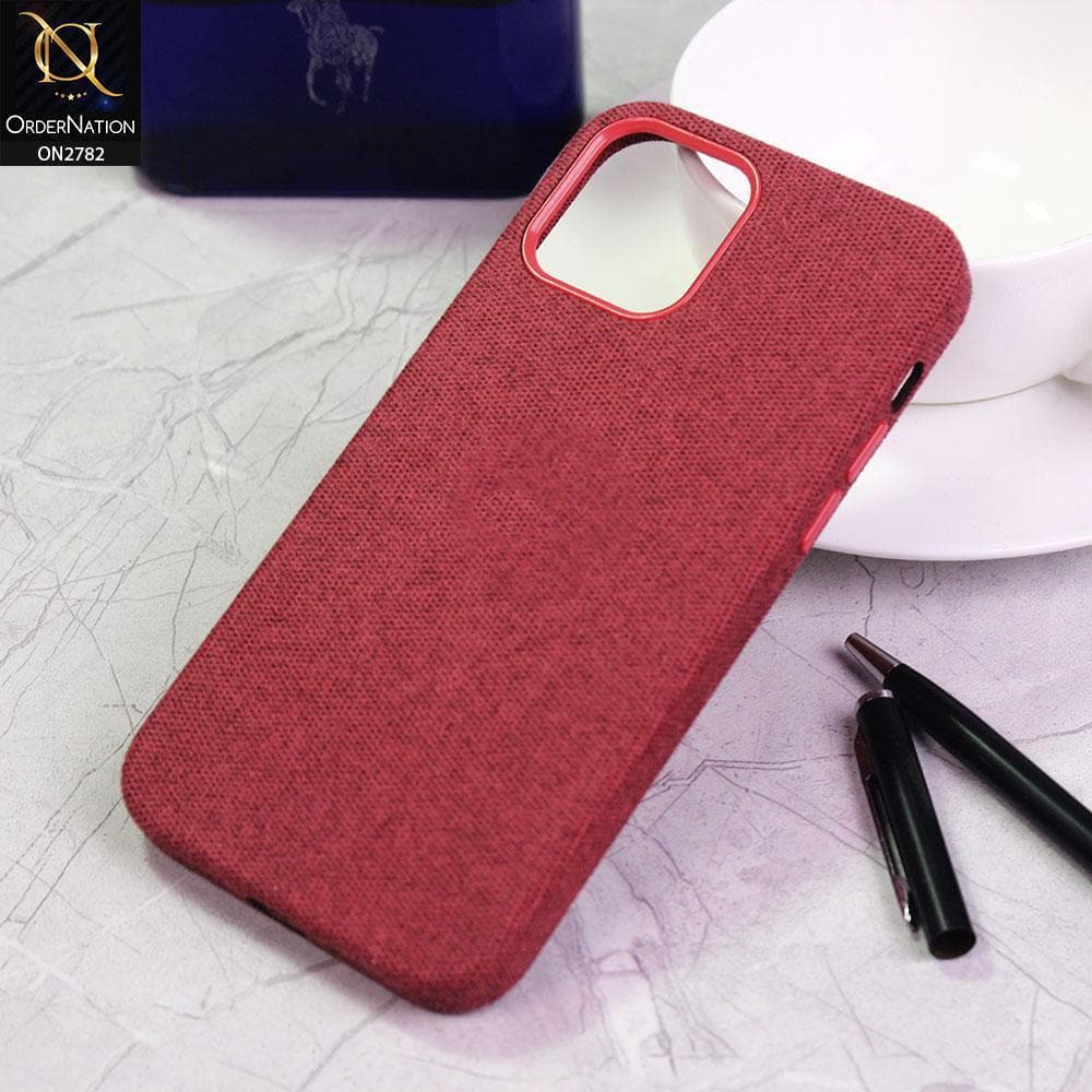iPhone 12 Pro Cover - Red - Luxury Fabric Jeans Texture Camera Protection Case