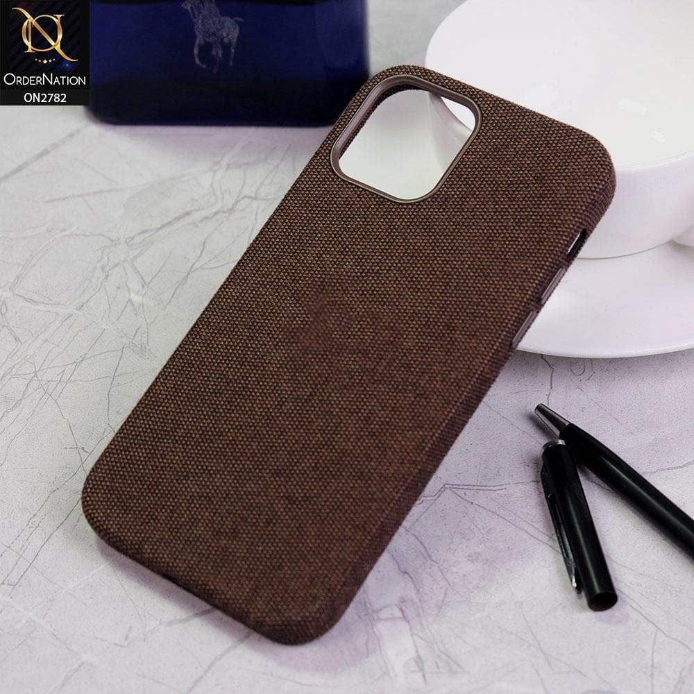 iPhone 12 Mini Cover - Brown - Luxury Fabric Jeans Texture Camera Protection Case