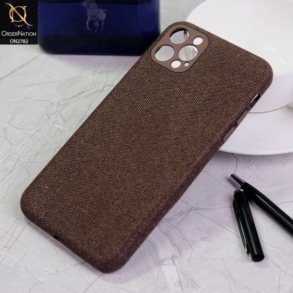 iPhone 12 Pro Max Cover - Brown - Luxury Fabric Jeans Texture Camera Protection Case