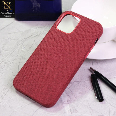 iPhone 12 Pro Max Cover - Red - V2 Luxury Fabric Jeans Texture Camera Protection Case