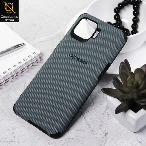 Oppo F17 Cover - Blue - Leather Jeans Texture Soft Case