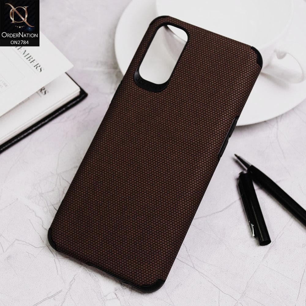 Oppo Reno 4 Cover - Brown - Leather Jeans Texture Soft Case