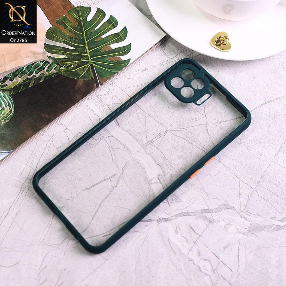 Oppo Reno 4F - Dark Green - Camera Protection Shiny Acrylic Anti-Shock Bumper Transparent Back Case