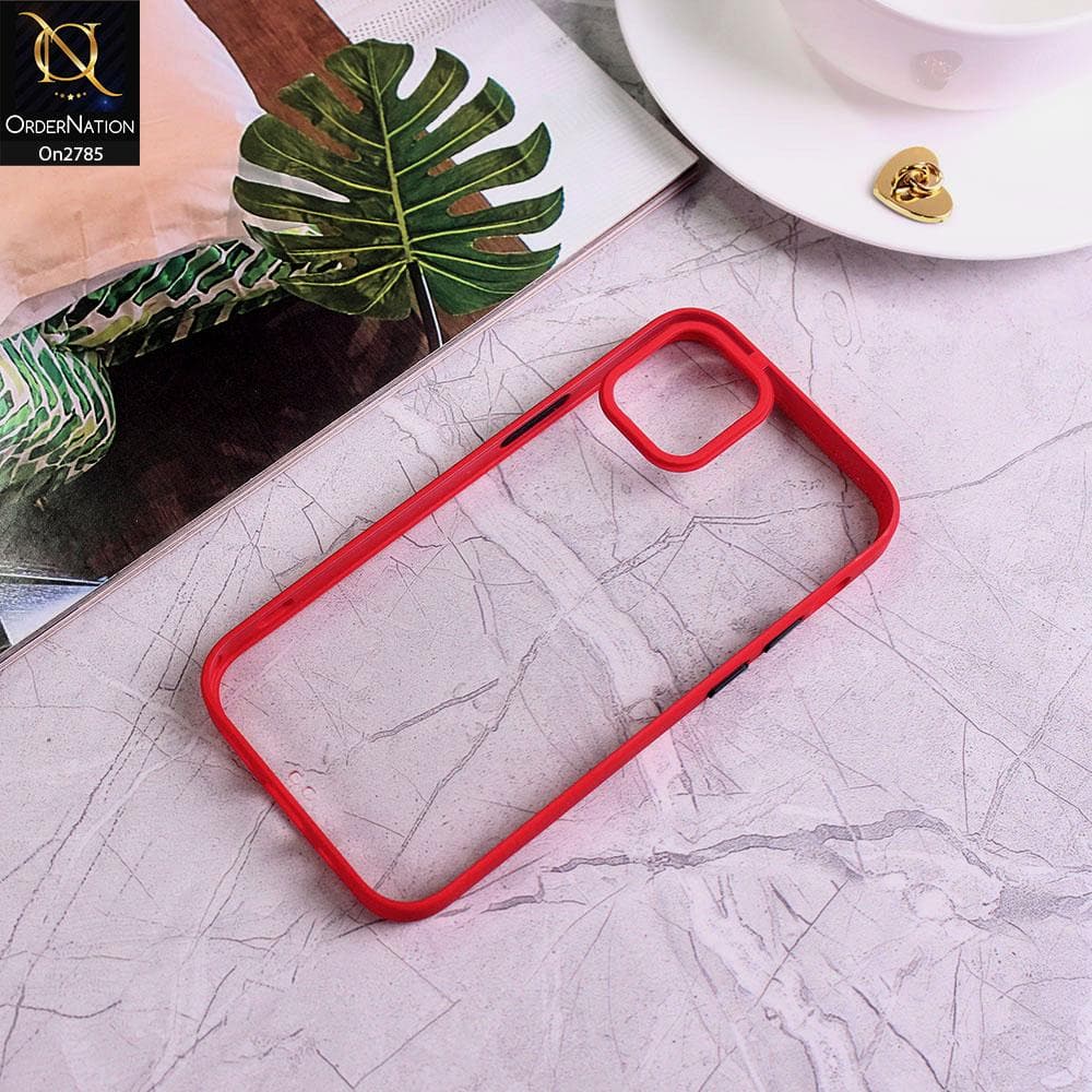 iPhone 12 Pro - Red - Camera Protection Shiny Acrylic Anti-Shock Bumper Transparent Back Case