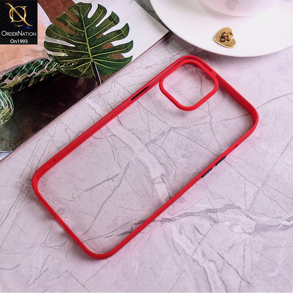iPhone 12 Pro Max - Red - Camera Protection Shiny Acrylic Anti-Shock Bumper Transparent Back Case