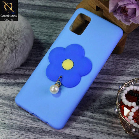 Oppo A72 Cover - Sky Blue - Soft Vintage Floral Case With Droping Pearl Stone