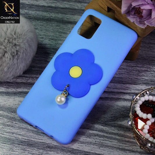 Oppo A92 Cover - Sky Blue - Soft Vintage Floral Case With Droping Pearl Stone