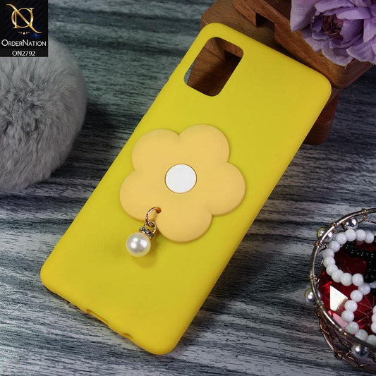 Oppo A52 Cover - Yellow - Soft Vintage Floral Case With Droping Pearl Stone