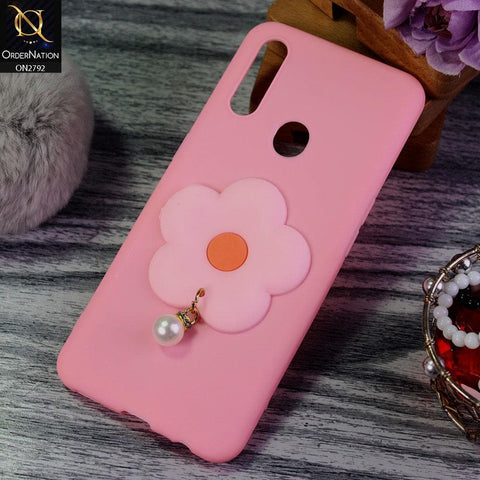 Oppo A8 Cover - Pink - Soft Vintage Floral Case With Droping Pearl Stone