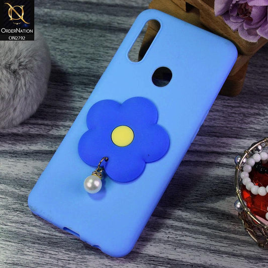 Oppo A8 Cover - Sky Blue - Soft Vintage Floral Case With Droping Pearl Stone