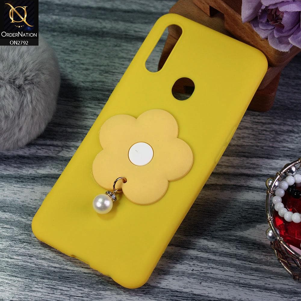 Oppo A31 Cover - Yellow - Soft Vintage Floral Case With Droping Pearl Stone