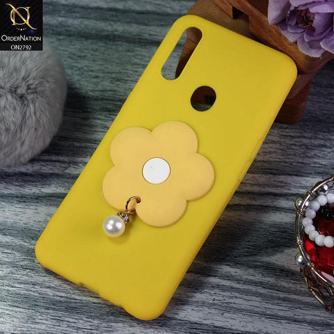 Oppo A8 Cover - Yellow - Soft Vintage Floral Case With Droping Pearl Stone