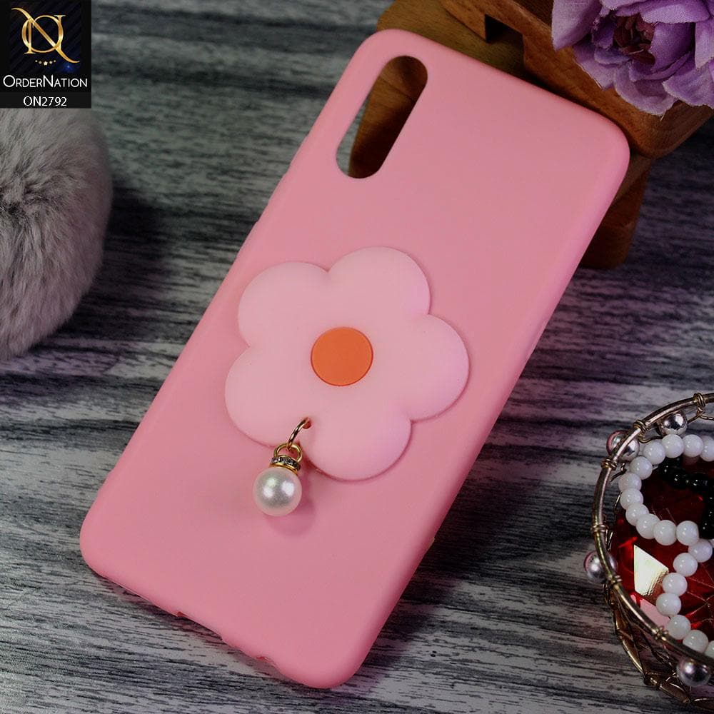 Vivo S1 Cover - Pink - Soft Vintage Floral Case With Droping Pearl Stone