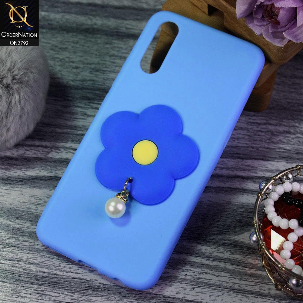 Vivo S1 Cover - Sky Blue - Soft Vintage Floral Case With Droping Pearl Stone