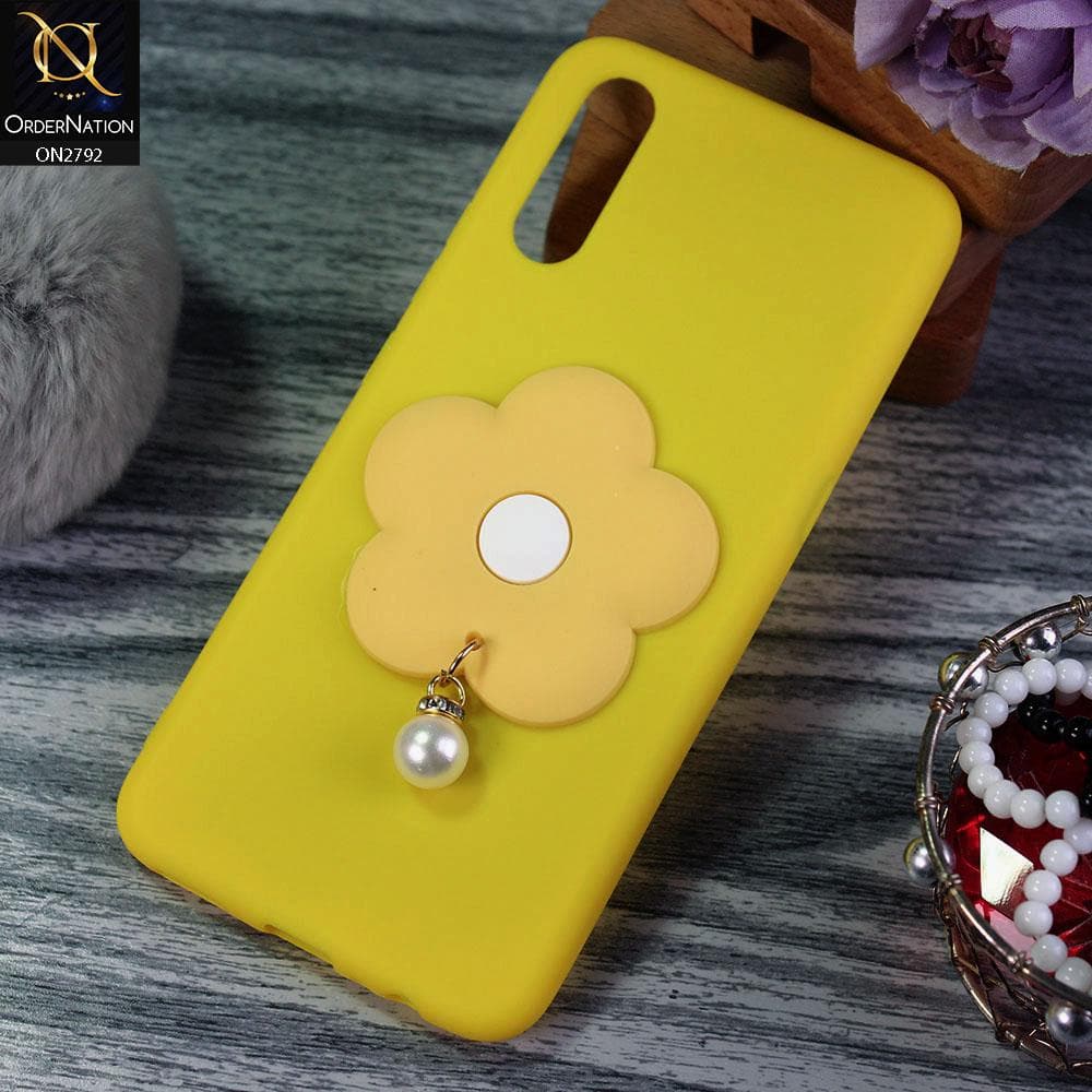 Vivo S1 Cover - Yellow - Soft Vintage Floral Case With Droping Pearl Stone