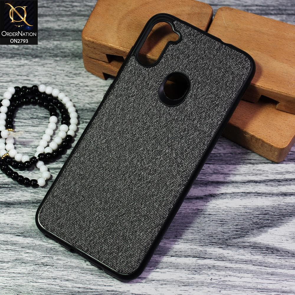 Samsung Galaxy M11 Cover - Black - New Jeans Fabric Texture Leather Soft Case